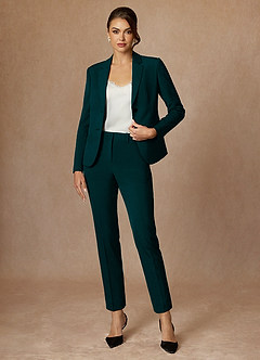 front Whitney Pine Structured Stretch Full Length Pants Suit