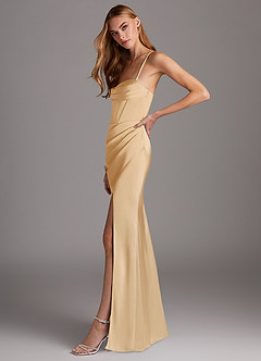 Azazie Brookelle Brautjungfernkleider Etui Herzchen Korsett Stretch-Satin Kleid Gold image5