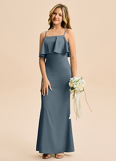 Azazie Galene Junior Havfrue Stræk satin Gulv-længde Junior brudepige Kjole image4