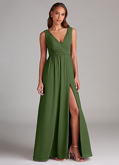 Azazie Tanicia Robes de demoiselle d'honneur Robe Trapèze en Mousseline de soie Plissée Olive image4