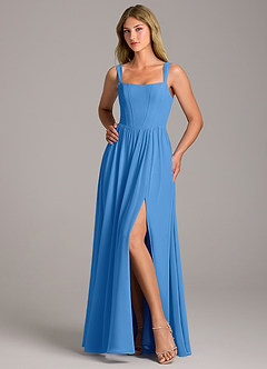 Azazie Rosaline Abiti da Damigella Abito A-Line in Chiffon Spacco Laterale Blue Jay image5
