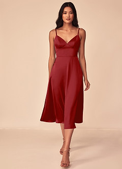 Azazie Dottie Bridesmaid Dresses Pomegranate A-Line Stretch Satin Dress image1