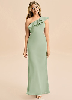 Azazie Alissa Junior Vestido de Salvia Polvorienta de Gasa de Corte en A con Volante image5