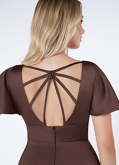 Azazie Lani Bridesmaid Dresses Ganache A-Line Flounce Sleeve Stretch Satin Dress image3