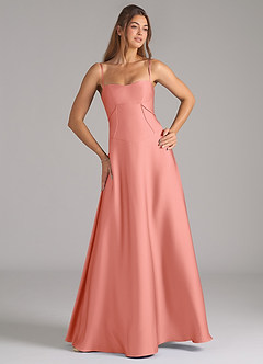 Azazie Valentine Bridesmaid Dresses Coral A-Line Corset Stretch Satin Dress image4