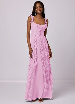 Barbie ♥ Azazie Bridesmaid Dresses Candy Pink A-Line with Pockets Chiffon Dress image3