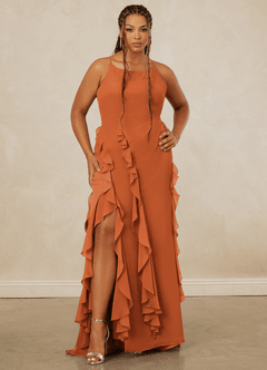 Christian Siriano Bridal for Azazie 1006 Bridesmaid Dresses Cinnamon Mermaid Ruched Chiffon Dress image8