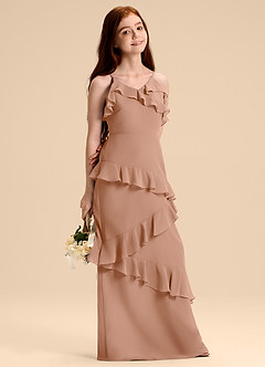Azazie Evara Junior Vestido de Champán Rosado de Gasa de Corte en A image6