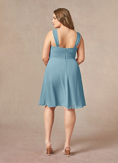 Azazie Olivia Mother of the Bride Dresses Moody Blue A-Line Square Neckline Pleated Chiffon Dress image11