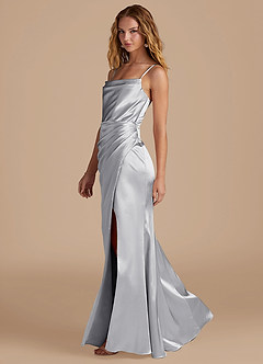 Azazie Marzia Bridesmaid Dresses Silver Mermaid Pleated Metallic Satin Dress image2