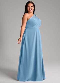 Azazie Phaedra Bridesmaid Dresses Steel Blue A-Line One Shoulder Chiffon Dress image3