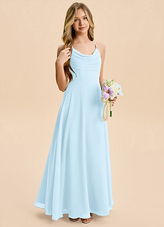 Azazie Gia Junior A-Linie Plissee Chiffon Kleid Himmelblau image5