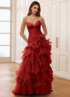 Christabelle Rojo Vestido de fiesta de encaje transparente con corsé y diamantes de imitación image5