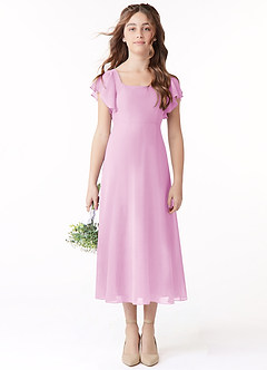 Azazie Bondi Junior Linia A Marszczony Szyfon Długość herbaty Młodsza druhna Sukienka image2