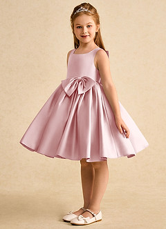 Azazie Jessie Robe Demoiselle D'honneur Fillette Robe Trapèze en Mat Satiné Arc Rose Poudré image3