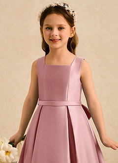 Azazie Josie Flower Girl Dresses Dusty Rose A-Line Pleated Matte Satin Dress image5