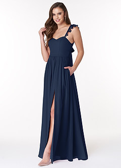 Azazie Metz Final Sale Dark Navy A-Line Sweetheart Ruched Chiffon Dress image4