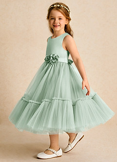 Azazie Miracle Flower Girl Dresses Agave A-Line Bow Matte Satin Dress image3