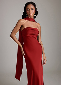 Azazie Saylor Jurken voor bruidsmeisjes Jurk van Stretch Satijn met Zeemeermin Strapless Granaatappel image1