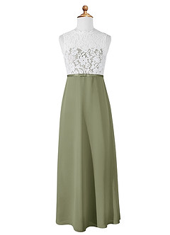 Azazie Rana Junior Pistachio A-Line Lace Chiffon Dress image5