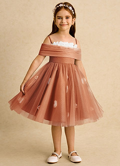 Azazie May Flower Girl Dresses Cinnamon Ball-Gown Pleated Tulle Dress image6