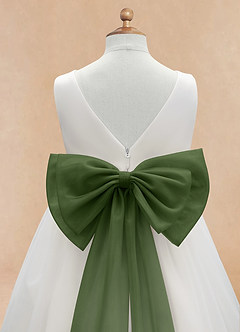 Azazie Kavi Flower Girl Dresses Ivory Olive A-Line Bow Matte Satin Dress image10