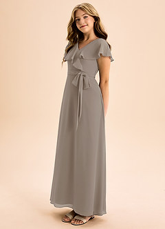 Azazie Lainey Junior Abito A-Line in Chiffon Con Tasche Taupe image3