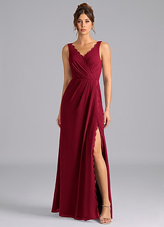 Azazie Bernice Bridesmaid Dresses Burgundy A-Line Pleated Chiffon Dress image4