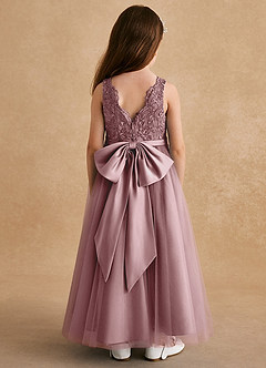 Azazie Cinna Flower Girl Dresses Dusty Rose A-Line Lace Tulle Dress image2