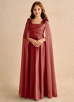 Azazie Rosita Junior Formal Robe Demoiselle D'honneur Fillette Robe Trapèze en Mat Satiné Plissée Terracotta image5