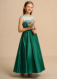 Azazie Candy Girl Flower Girl Dresses Emerald Ball-Gown Bow Matte Satin Dress image4