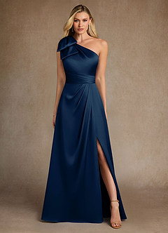 Azazie Easton vestidos de madre de la novia Vestido de Azul Marino Oscuro de Satén Elástico de Corte en A con Hombro unilateral image1