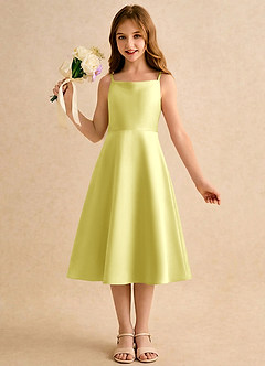 Azazie Jaella Girls Formal Flower Girl Dresses Lemon Sorbet A-Line Pleated Matte Satin Dress image4
