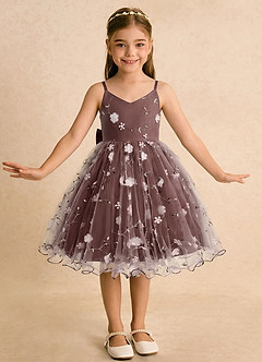 Azazie Junebug Abiti da Ragazza di Fiori Abito Principessa in Tulle Spalline Sottili Espresso image3