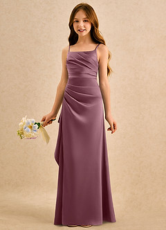 Azazie Cannoli Girls Formal Flower Girl Dresses Amethyst A-Line Pleated Stretch Satin Dress image4