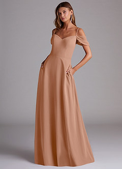 Azazie Marley Bridesmaid Dresses Champagne Rose A-Line Off the Shoulder Chiffon Convertible Dress image1