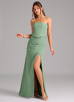 Azazie Jenine Vestidos de damas de honor Vestido de Matcha de Gasa de Corte Sirena con Sin tirantes image3
