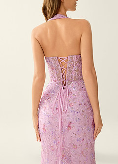 Zahra Pink Sparkly V-neck Mermaid Lace Up Back Prom Dress image8