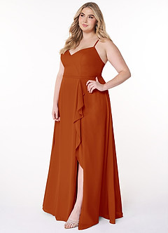 Azazie Naeem Bridesmaid Dresses Paprika A-Line V-Neck Ruffle Chiffon Dress image10