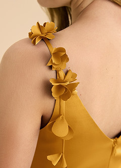 Azazie Gumdrop Junior Butterscotch Empire Pleated Stretch Satin Dress image8