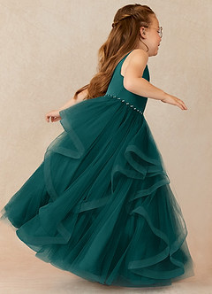 Azazie Sofia Flower Girl Dresses Peacock A-Line Beaded Tulle Dress image3