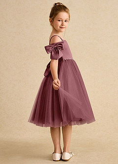Azazie Amie Flower Girl Dresses Desert Rose A-Line Off the Shoulder Matte Satin Dress image6