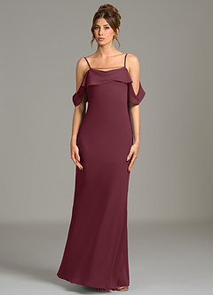 Azazie Kinu Robes de demoiselle d'honneur Robe Sirène en Mousseline de soie Corset Cabernet image4
