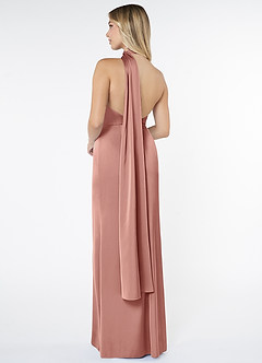 Azazie Kaylani Bridesmaid Dresses Rosette Mermaid High Neck Stretch Satin Dress image2