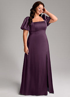 Azazie Fyona Bridesmaid Dresses Plum A-Line Pleated Stretch Satin Dress image6