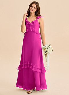 Azazie Tavie Junior Vestido de Fucsia de Gasa de Corte en A con Volante image5