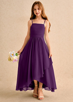 Azazie Twilight Dance Girls Formal Flower Girl Dresses Grape A-Line Pleated Chiffon Dress image4