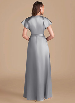 Azazie Nico Vestidos de damas de honor Vestido de Plata de Satén Metálico de Corte en A con Plisado image7
