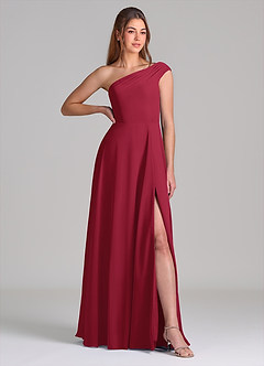 Azazie Melanie Bridesmaid Dresses Burgundy A-Line Off the Shoulder Chiffon Dress image4