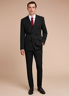 front Collins Black Double Breasted Wool Blend Suit Jacket